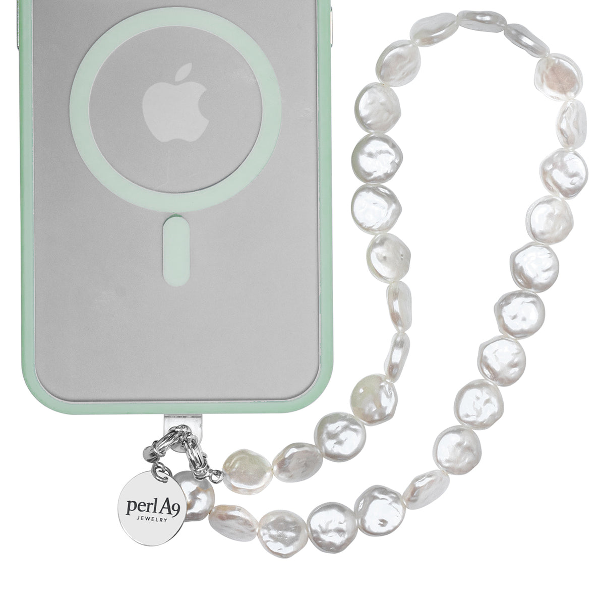 Perla9 Lant telefon / Colier / Curea THE MOONLIGHT accesoriu multifunctional din perle sintetice - placat cu argint