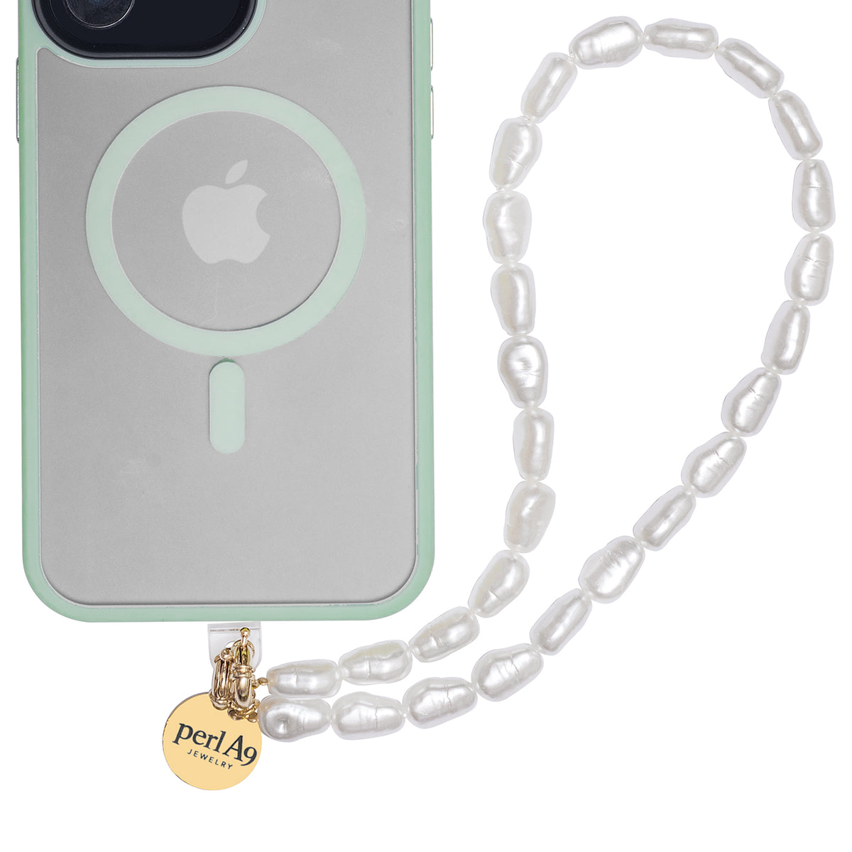 Perla9 Maner telefon / Colier THE ESSENTIAL accesoriu unisex multifunctional din perle sintetice - placat cu aur galben
