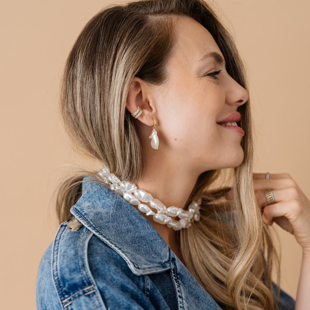 Perla9 Lant telefon / Colier / Curea THE CHUNKY accesoriu multifunctional din perle sintetice - placat cu aur galben