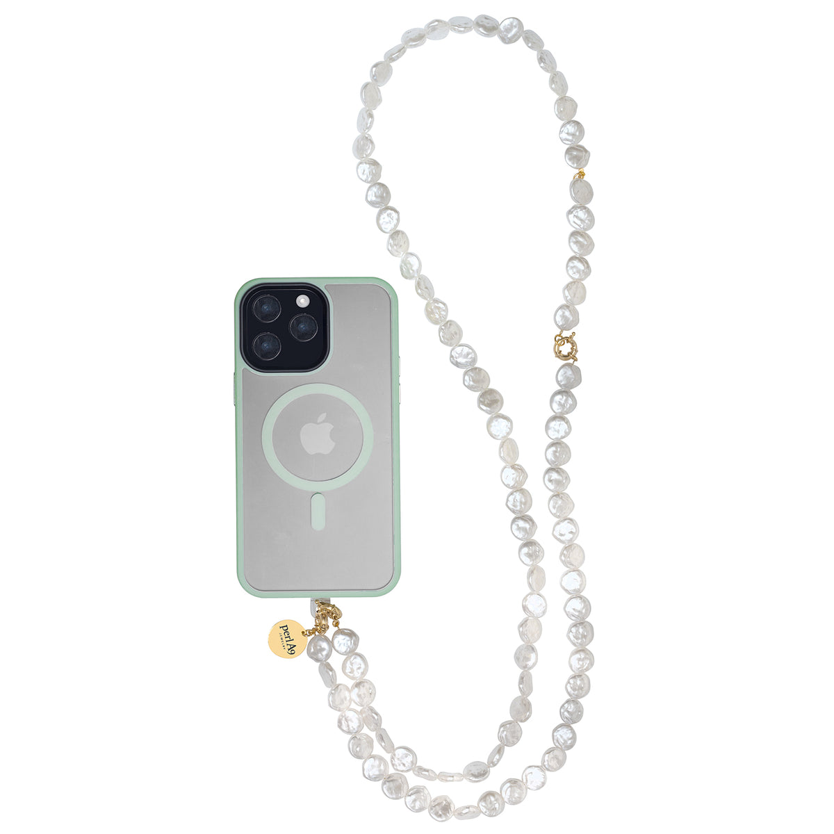Perla9 Lant telefon / Colier / Curea THE MOONLIGHT accesoriu multifunctional din perle sintetice - placat cu aur galben