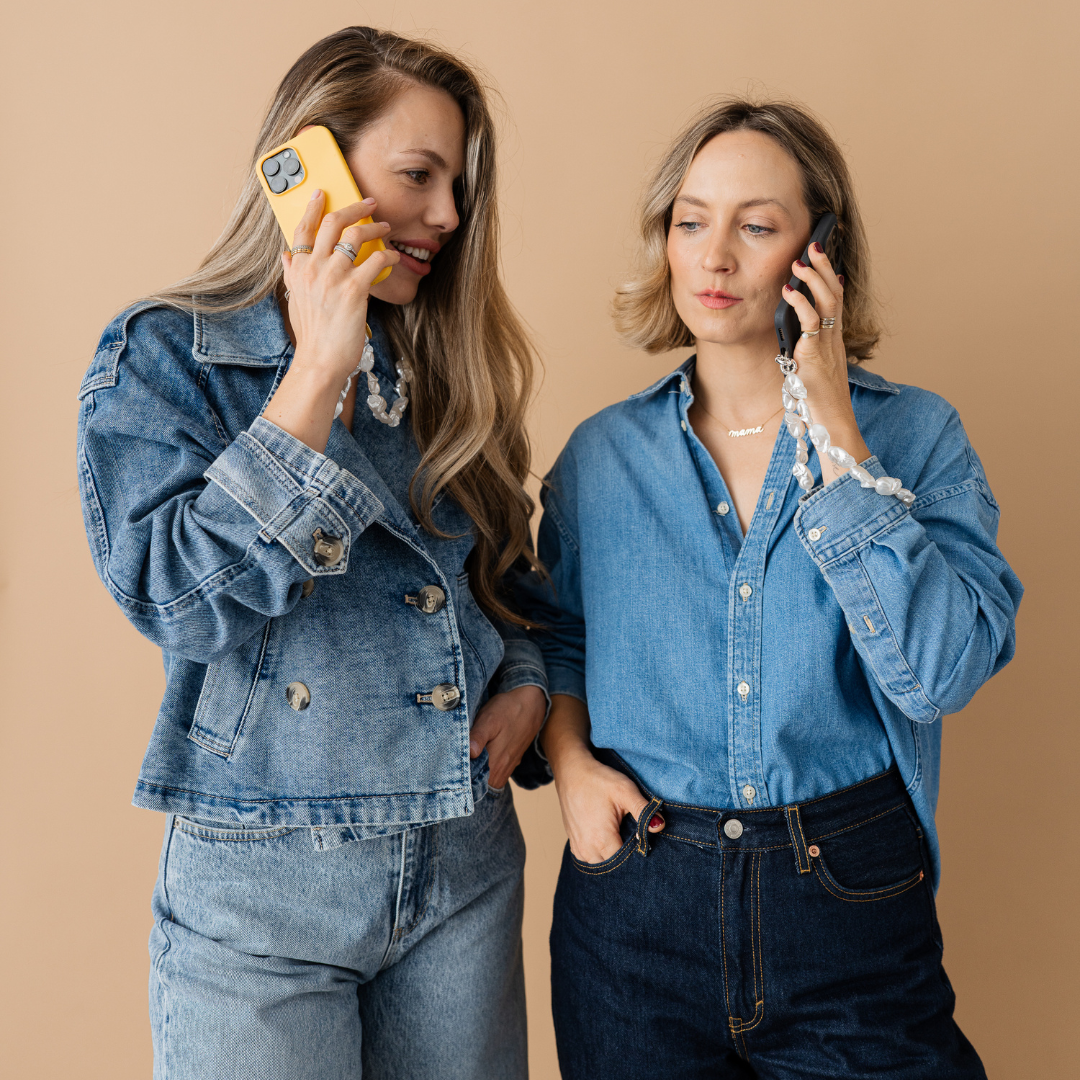 Perla9 Lant telefon / Colier / Curea THE CHUNKY accesoriu multifunctional din perle sintetice - placat cu aur galben