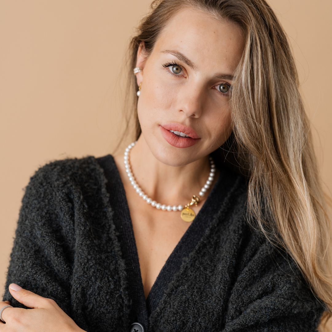 Perla9 Lant telefon / Colier / Curea THE CLASSY accesoriu multifunctional din perle scoica - placat cu argint