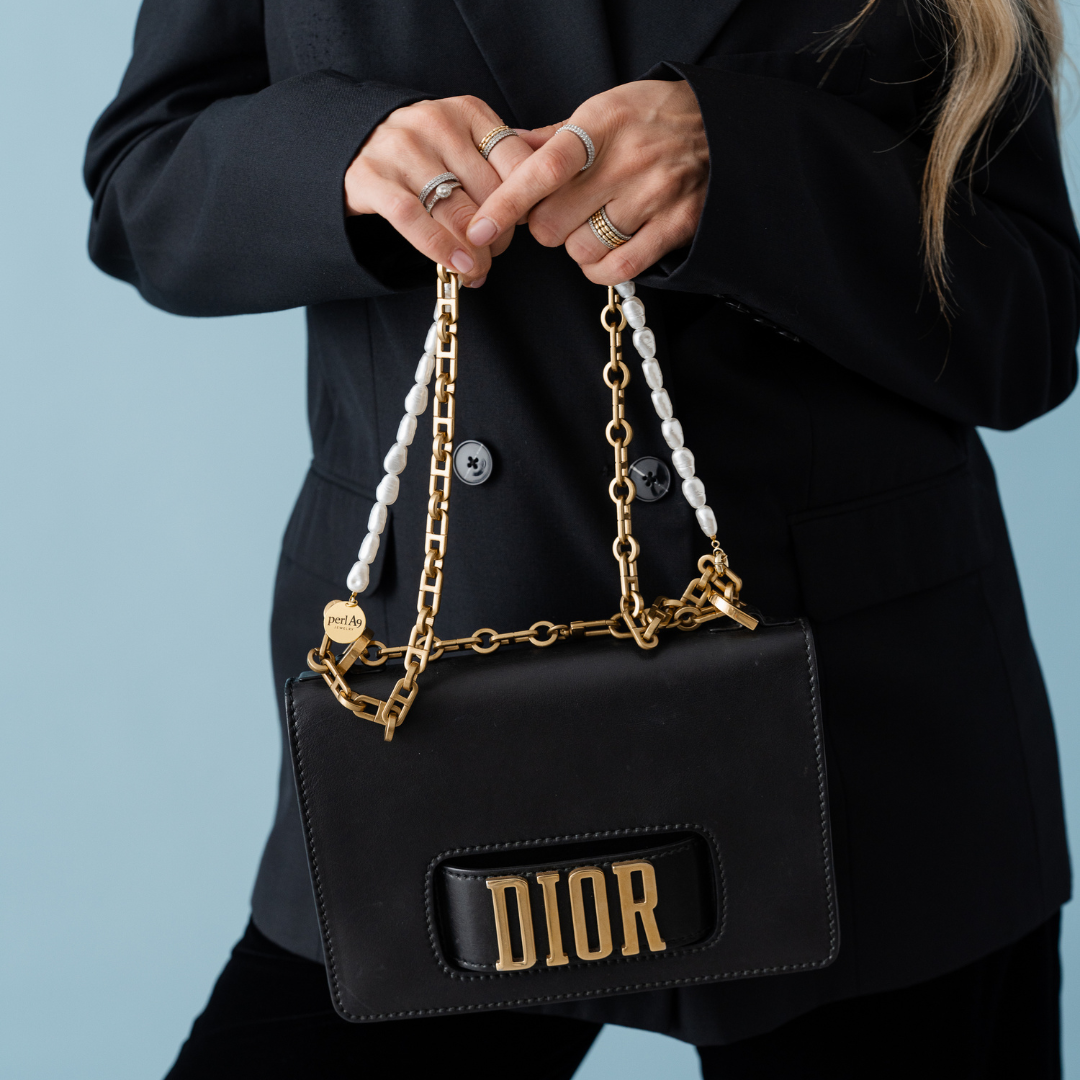 Perla9 Lant telefon / Colier / Curea THE ESSENTIAL accesoriu unisex multifunctional din perle sintetice - placat cu argint