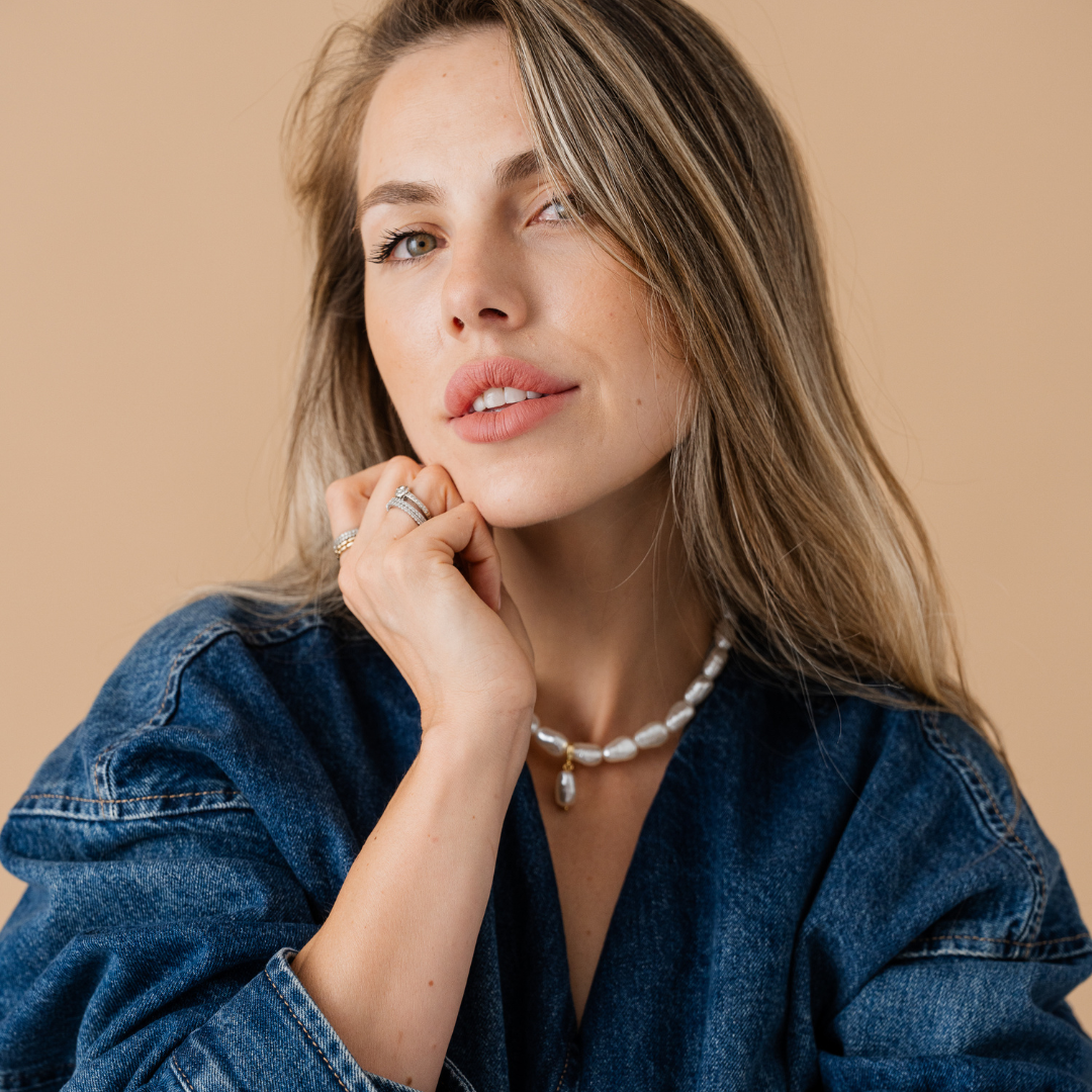 Perla9 Lant telefon / Colier / Curea THE ESSENTIAL accesoriu unisex multifunctional din perle sintetice - placat cu argint