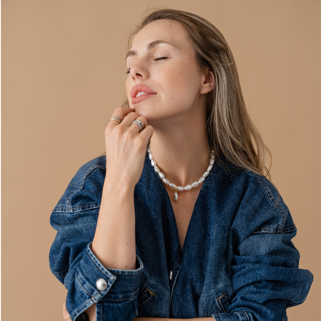 Perla9 Lant telefon / Colier / Curea THE ESSENTIAL accesoriu unisex multifunctional din perle sintetice - placat cu argint