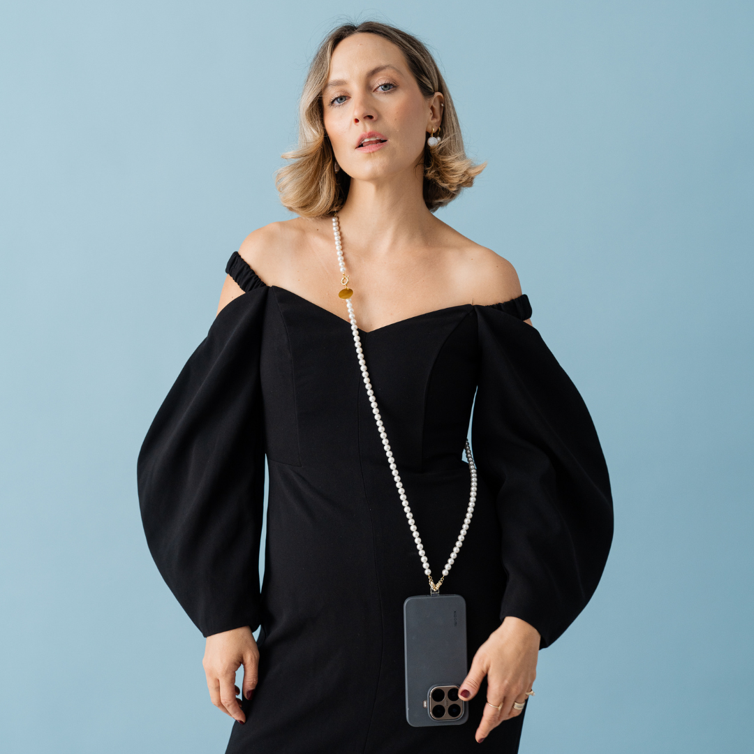 Perla9 Lant telefon / Colier / Curea THE CLASSY accesoriu multifunctional din perle scoica - placat cu argint