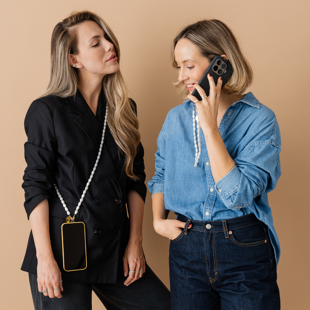 Perla9 Lant telefon / Colier / Curea THE ESSENTIAL accesoriu unisex multifunctional din perle sintetice - placat cu aur galben