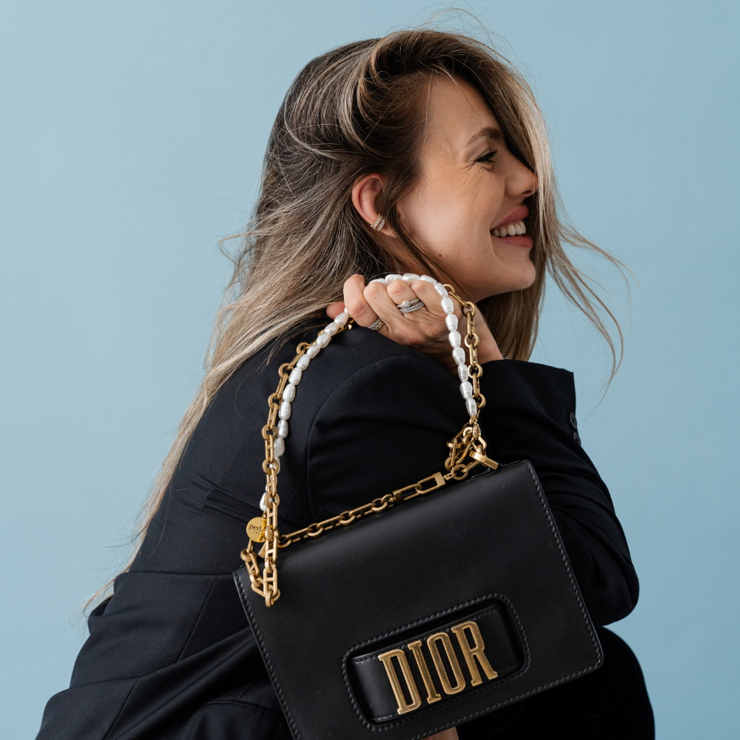 Perla9 Lant telefon / Colier / Curea THE ESSENTIAL accesoriu unisex multifunctional din perle sintetice - placat cu aur galben