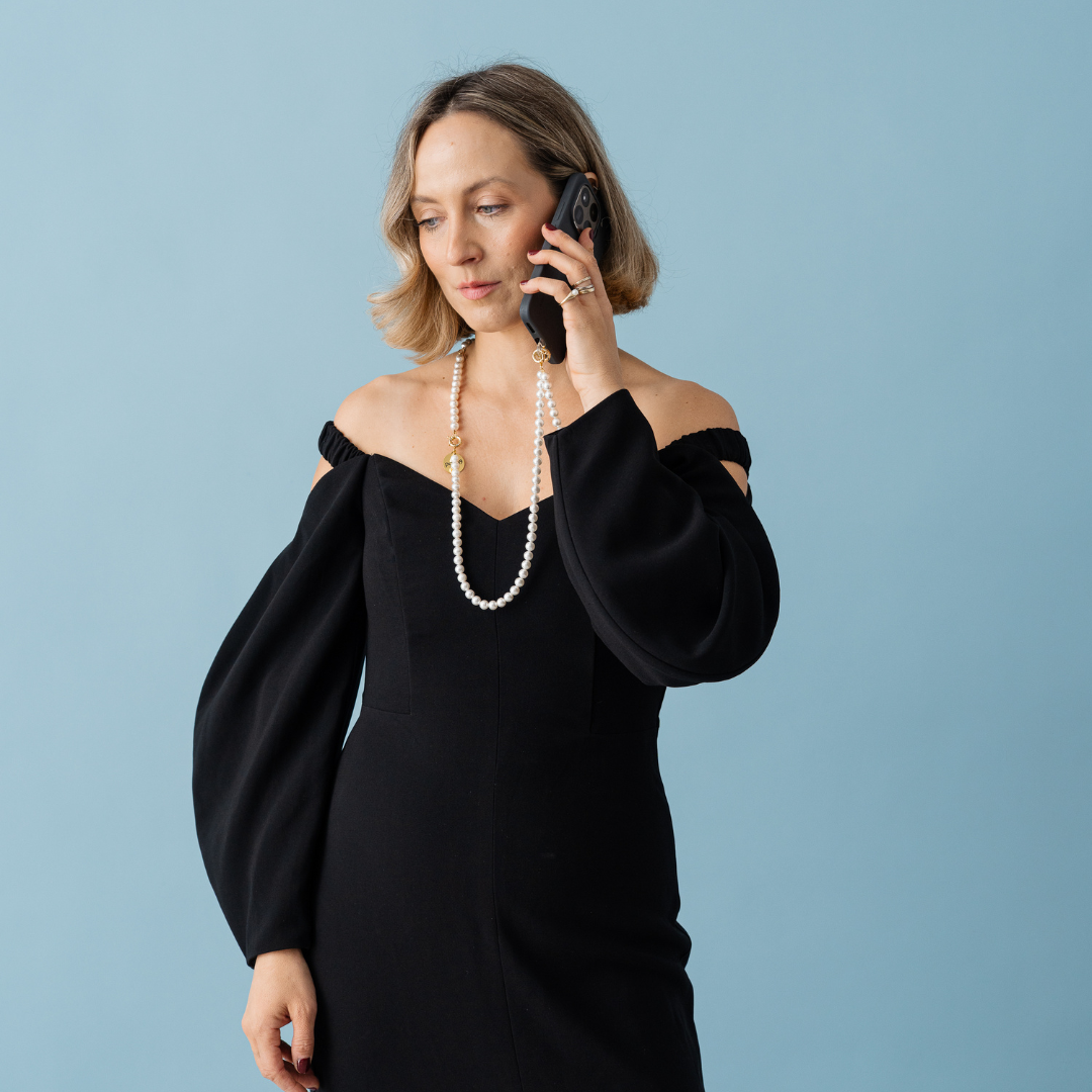 Perla9 Lant telefon / Colier / Curea THE CLASSY accesoriu multifunctional din perle scoica - placat cu argint