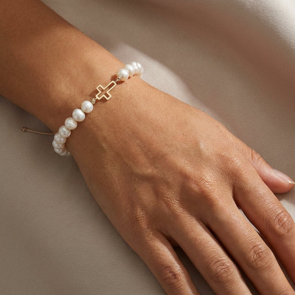 Bratara Aur 14K Premium dama - perle de cultura si cruce