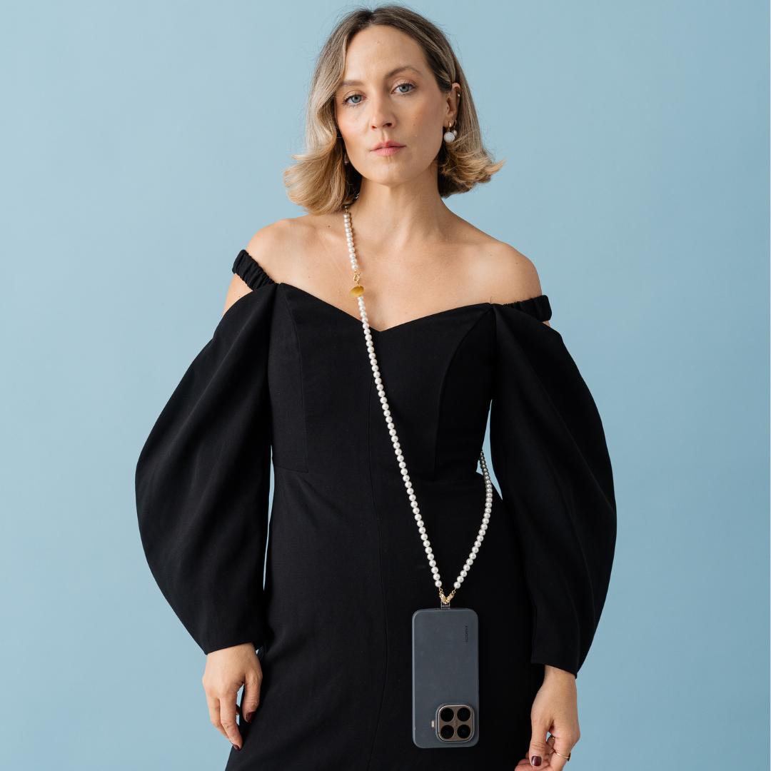 Perla9 Lant telefon / Colier / Curea THE CLASSY accesoriu multifunctional din perle scoica - placat cu aur galben