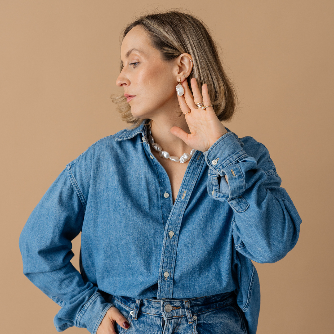 Perla9 Lant telefon / Colier / Curea THE CHUNKY accesoriu multifunctional din perle sintetice - placat cu aur galben