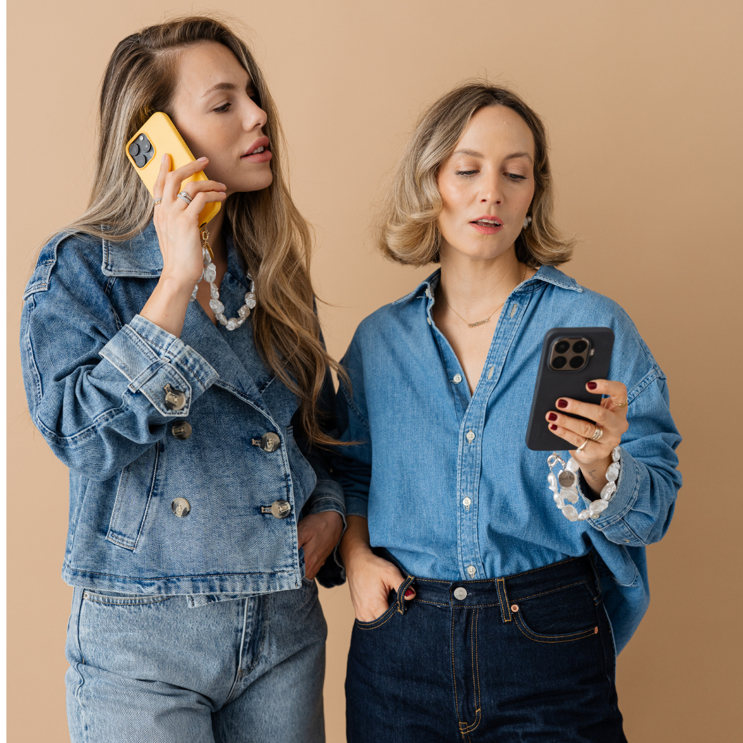 Perla9 Lant telefon / Colier / Curea THE CHUNKY accesoriu multifunctional din perle sintetice - placat cu aur galben