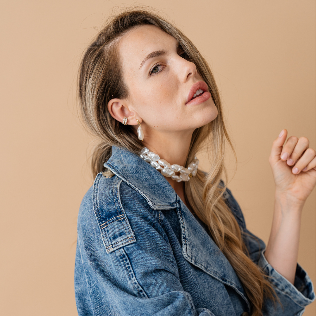 Perla9 Lant telefon / Colier / Curea THE CHUNKY accesoriu multifunctional din perle sintetice - placat cu aur galben