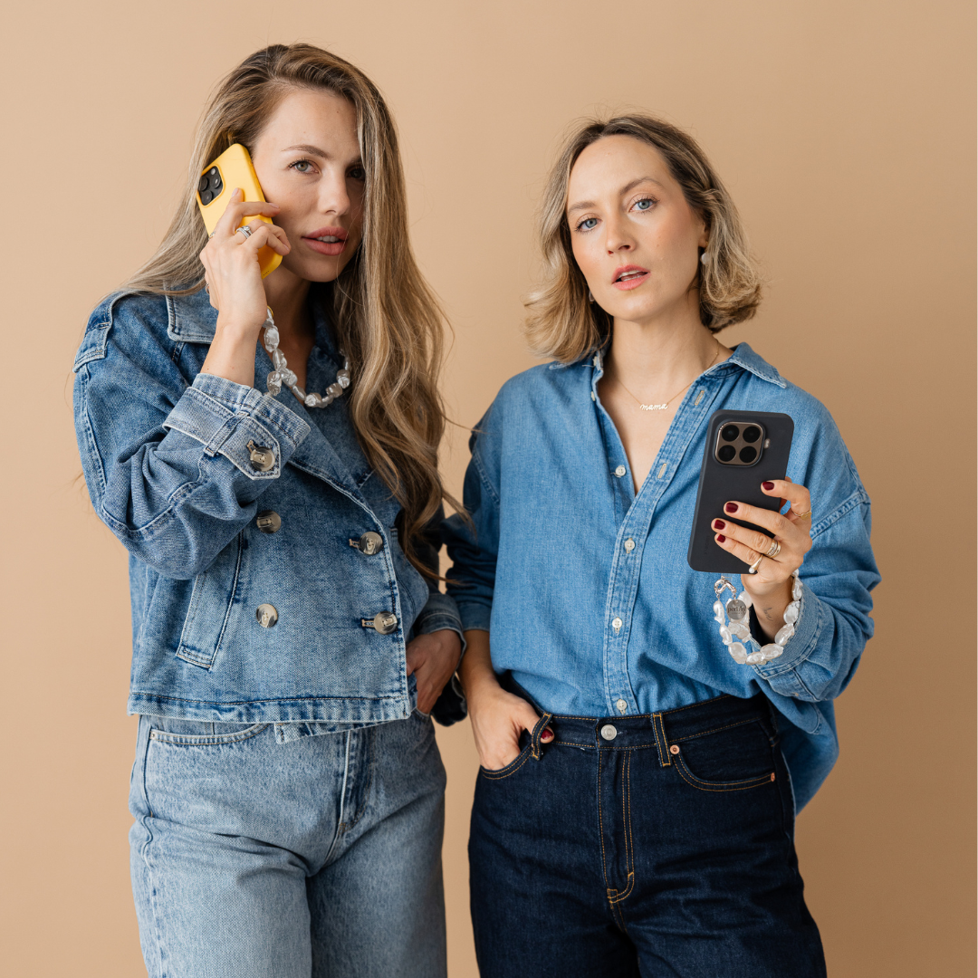Perla9 Lant telefon / Colier / Curea THE CHUNKY accesoriu multifunctional din perle sintetice - placat cu aur galben