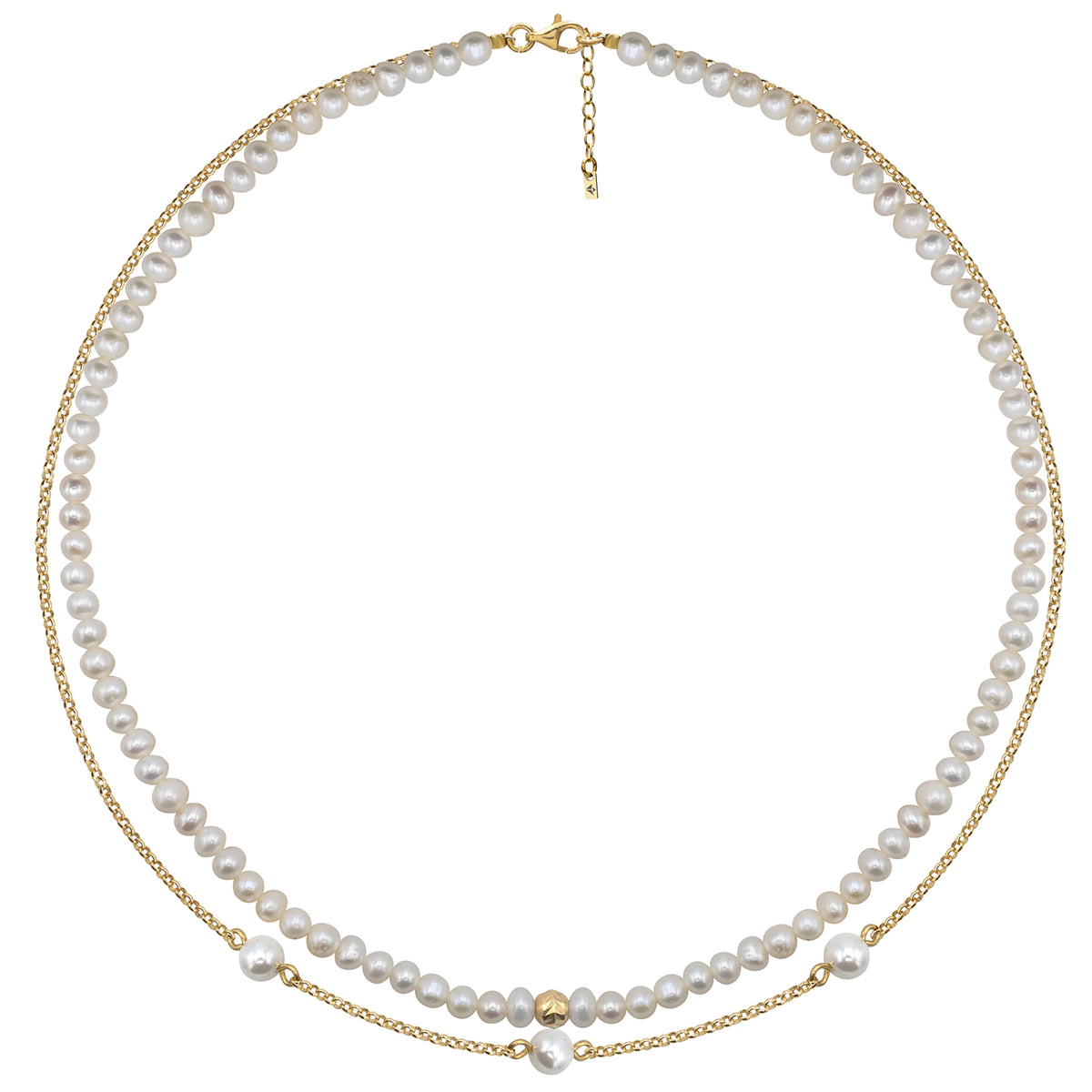 Colier perle dublu argint Double Glam - placat aur galben 18K