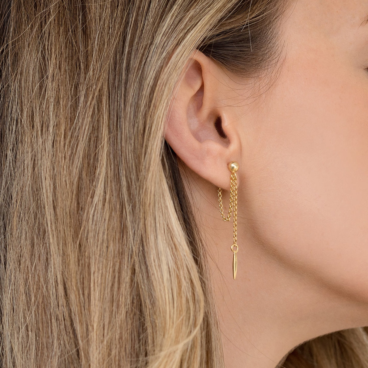Cercel argint cu lant No Brakes - placat aur galben 18K