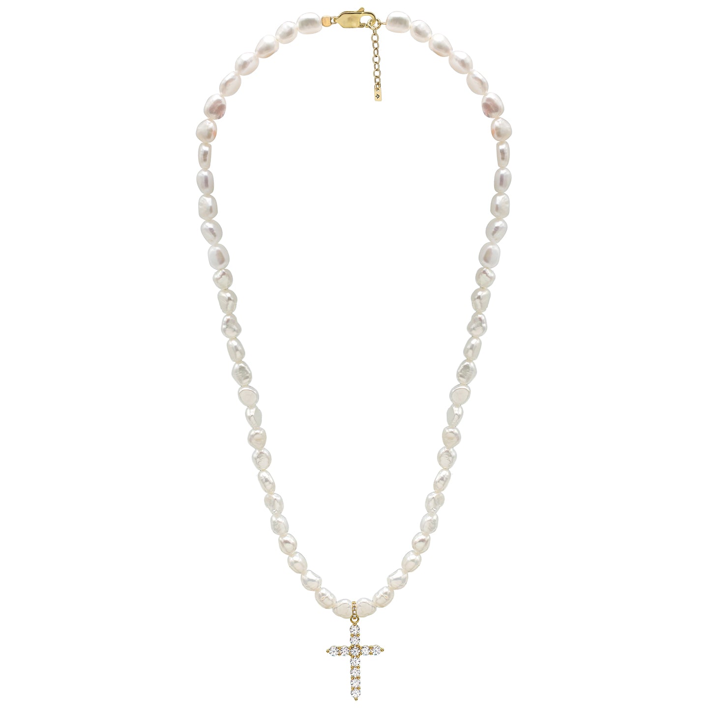 Colier perle argint cu pandantiv cruce Pure Soul - placat aur galben 18K