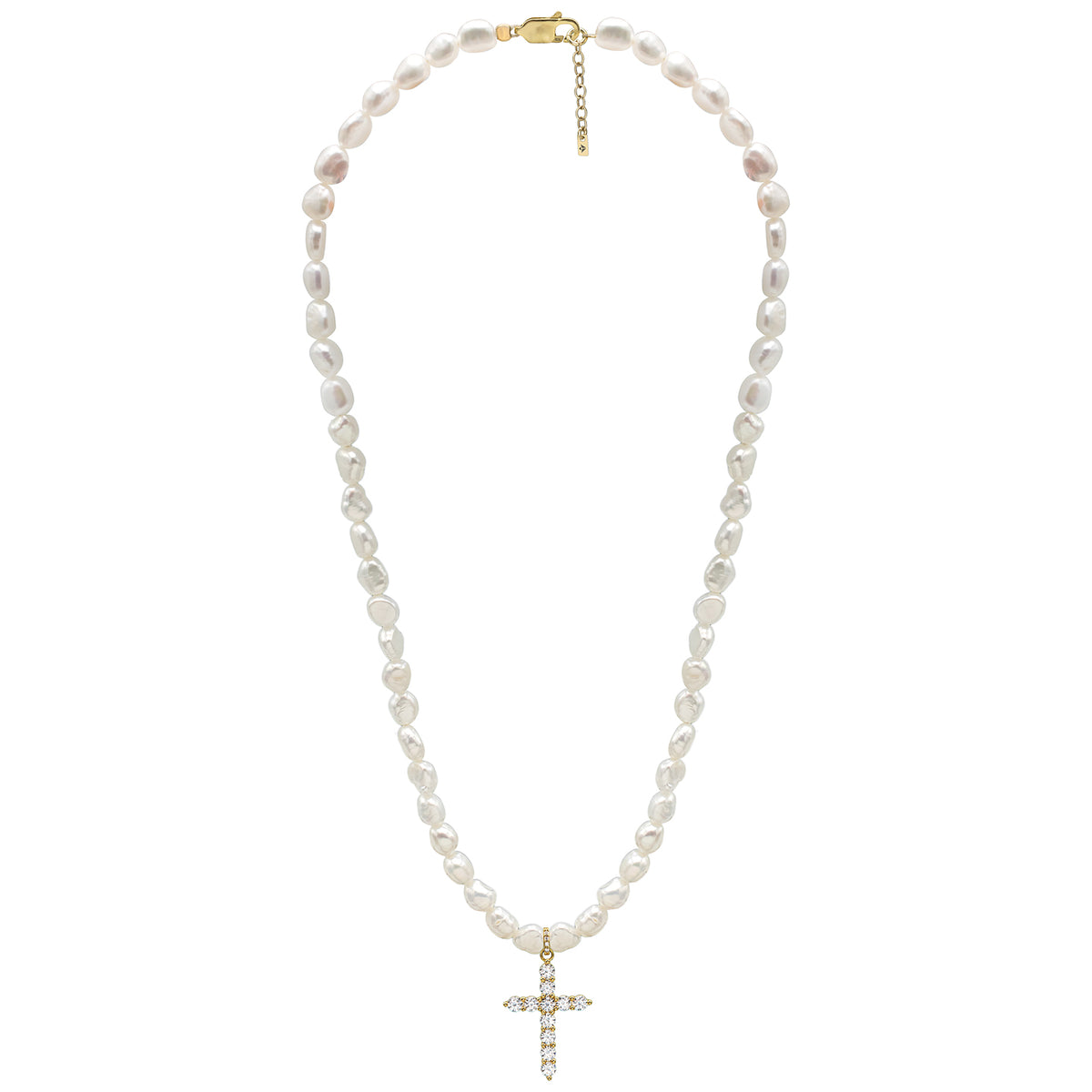 Colier perle argint cu pandantiv cruce Pure Soul - placat aur galben 18K