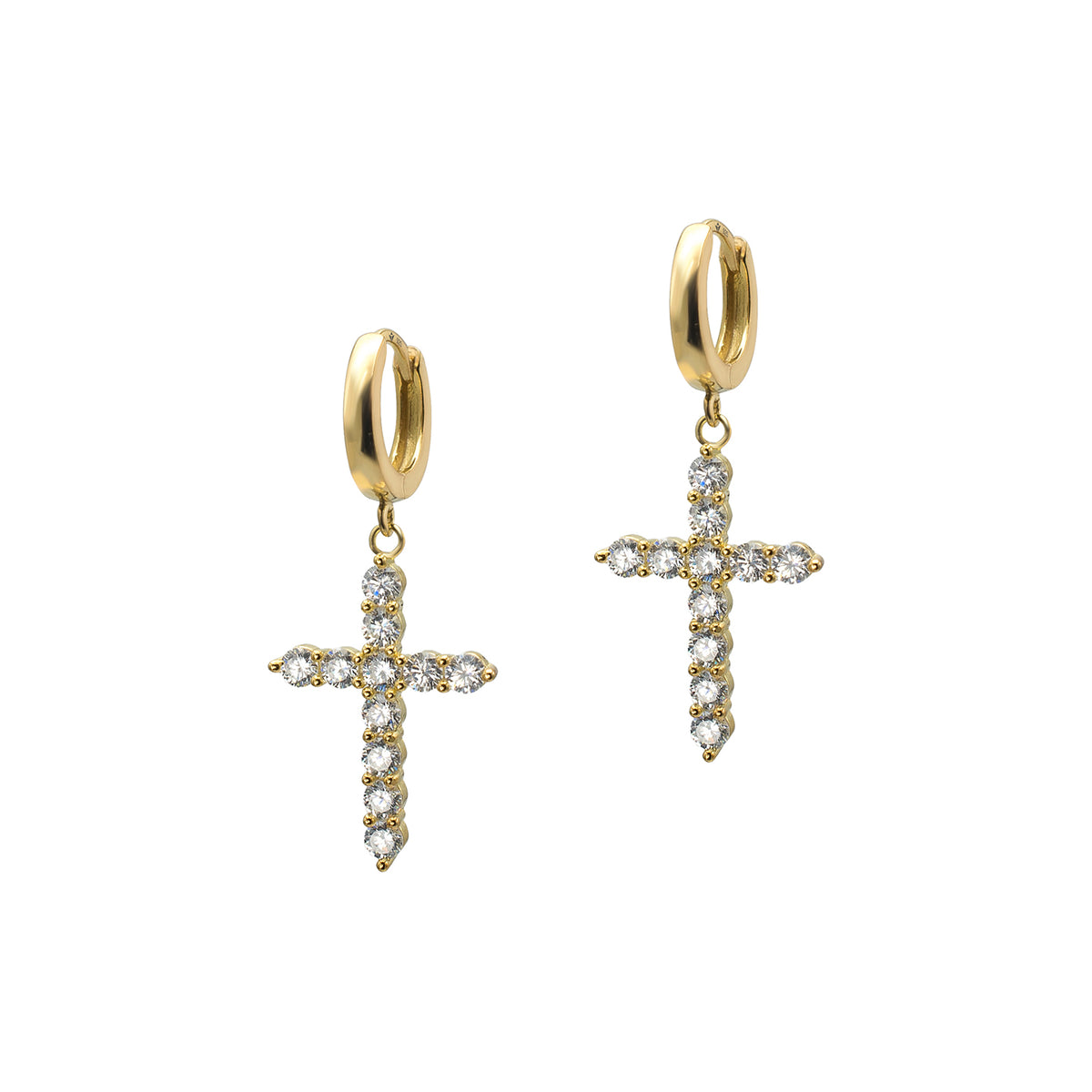 Cercei argint cruce cu pietre Have Faith - placati aur galben 18K