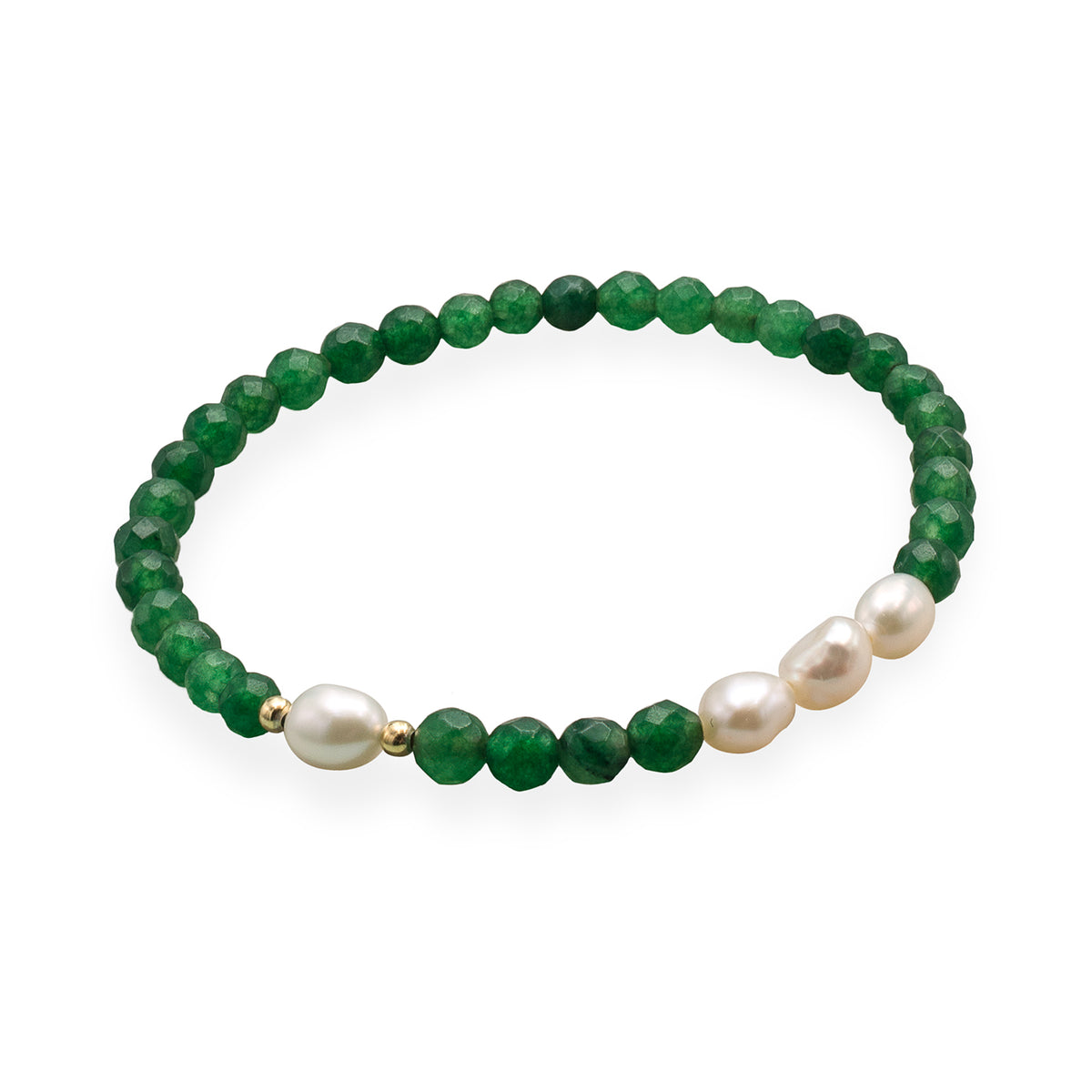 Bratara argint cu perle si agat verde smarald Green Spirit - placata aur galben 18K