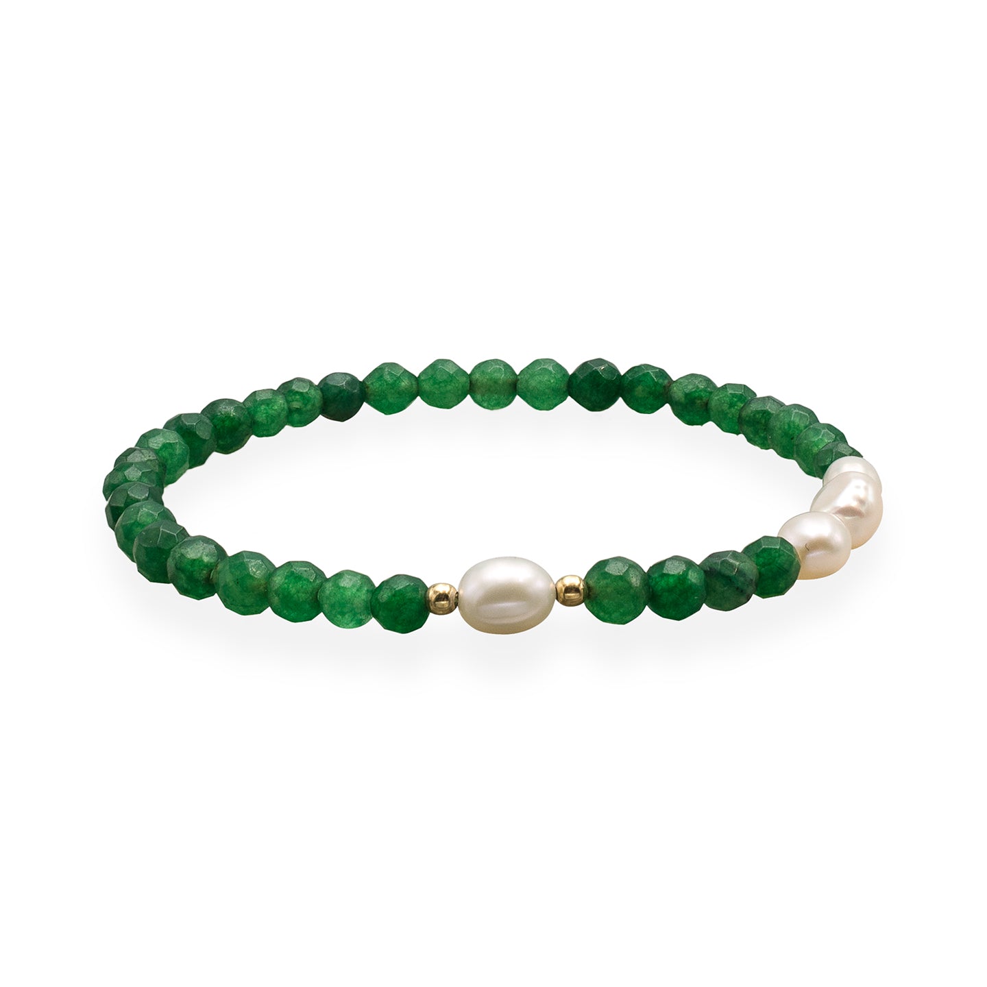 Bratara argint cu perle si agat verde smarald Green Spirit - placata aur galben 18K