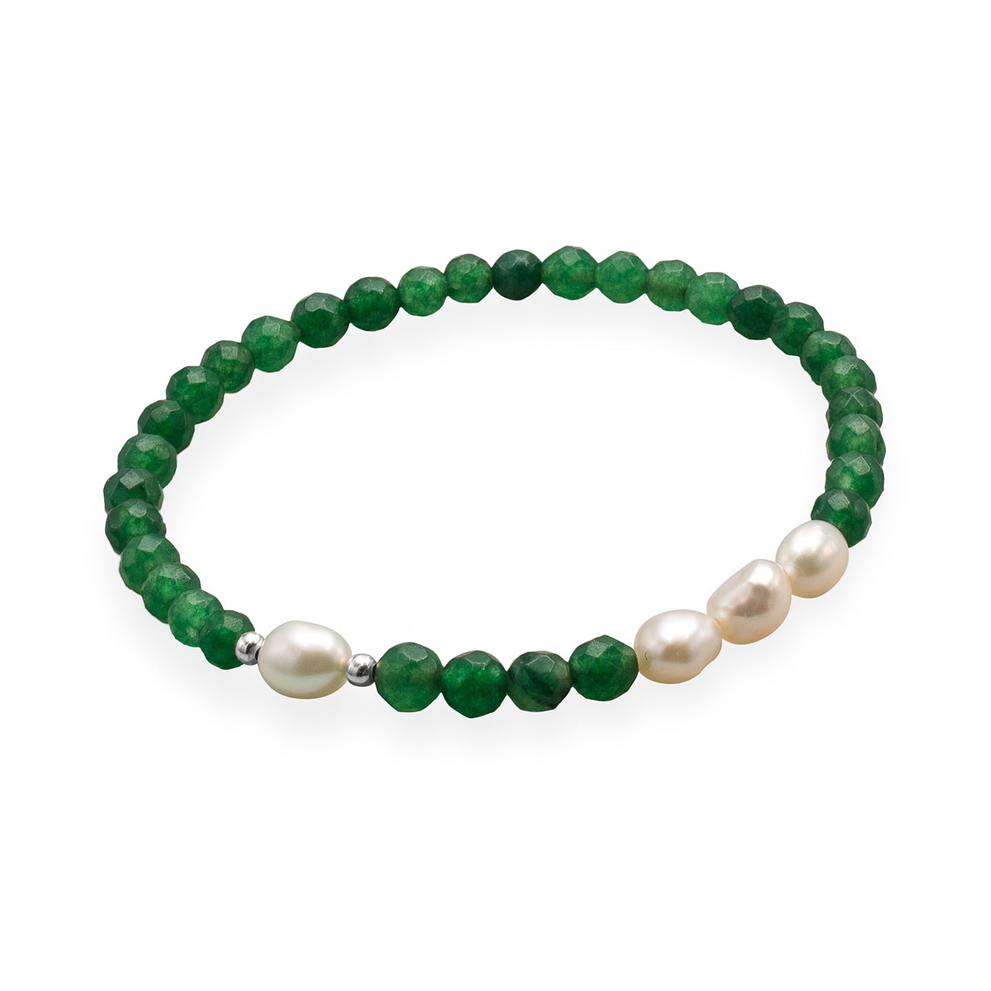 Bratara argint cu perle si agat verde smarald Green Spirit