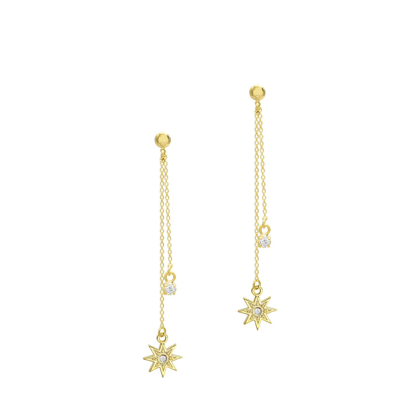 Cercei lungi argint Blessy Star - placati aur galben 18K