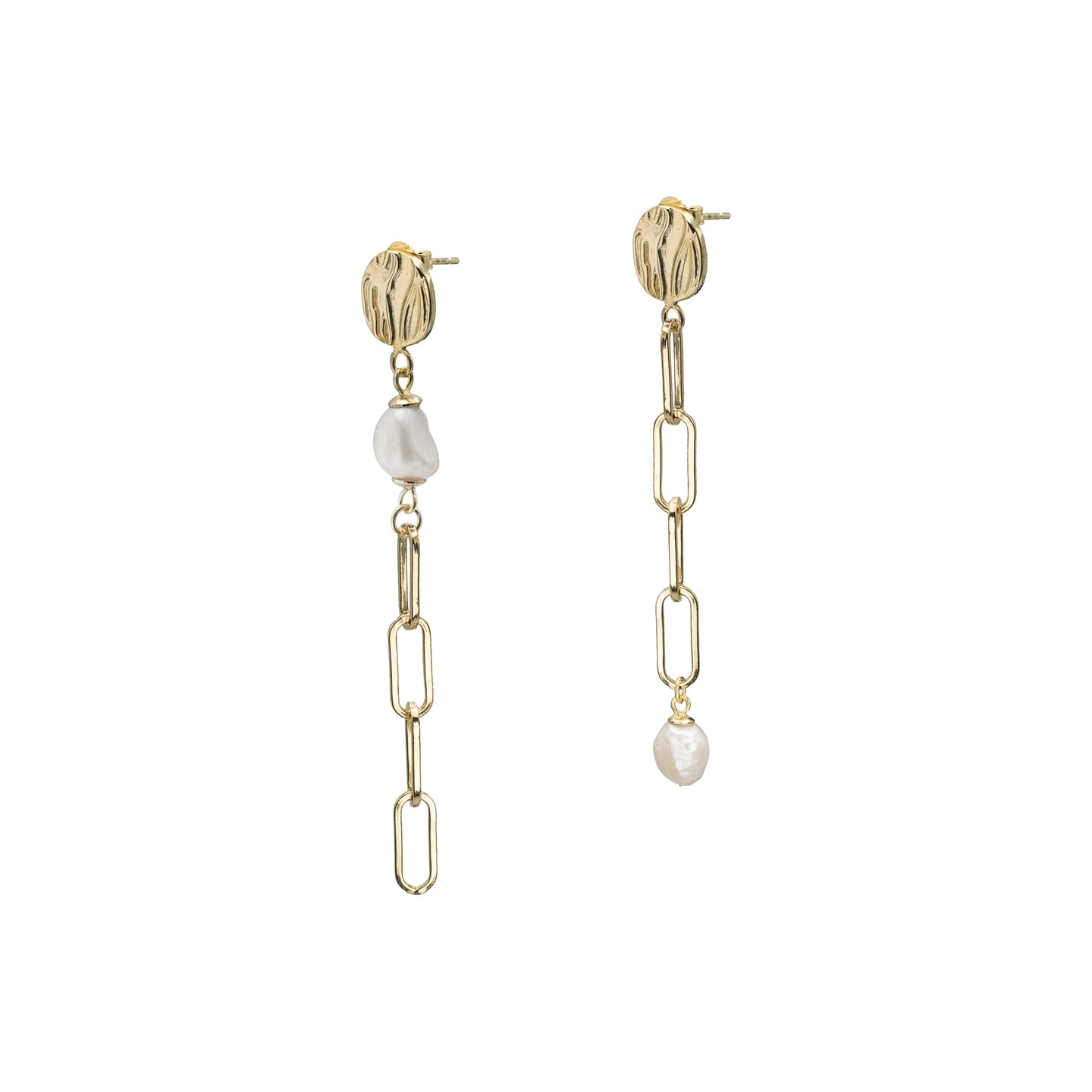 Cercei argint cu perle asimetrici Flawless - placati aur galben 18K