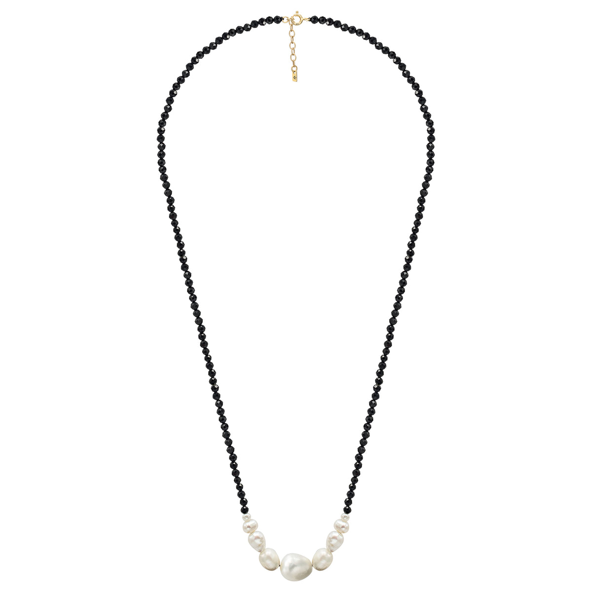 Colier perle si pietre negre argint Endless Night - placat aur galben 18K