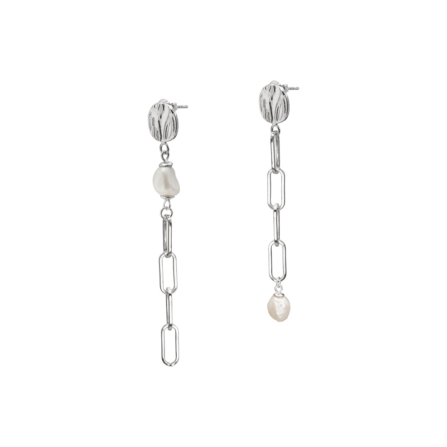 Cercei argint cu perle asimetrici Flawless