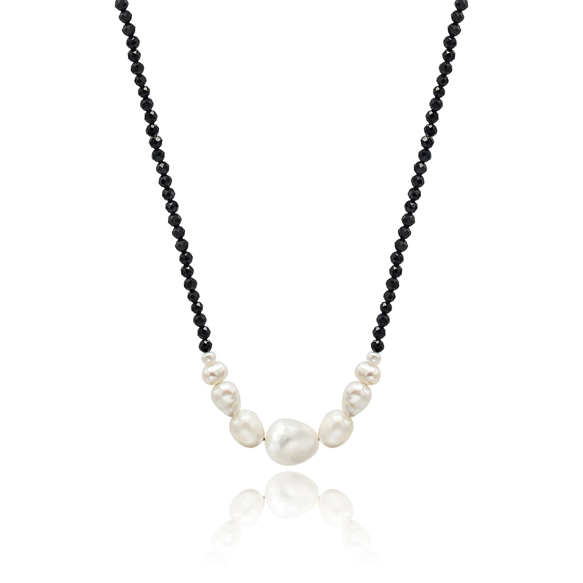 Colier perle si pietre negre argint Endless Night - placat aur galben 18K