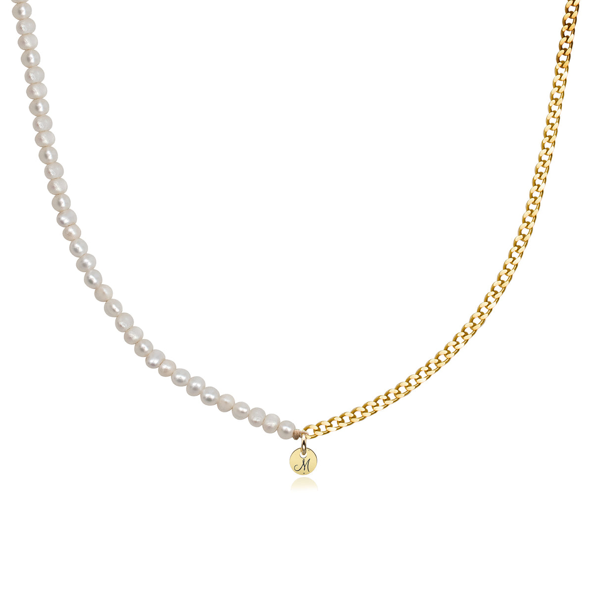 Colier perle si lant argint Halfy Half - placat aur galben 18K