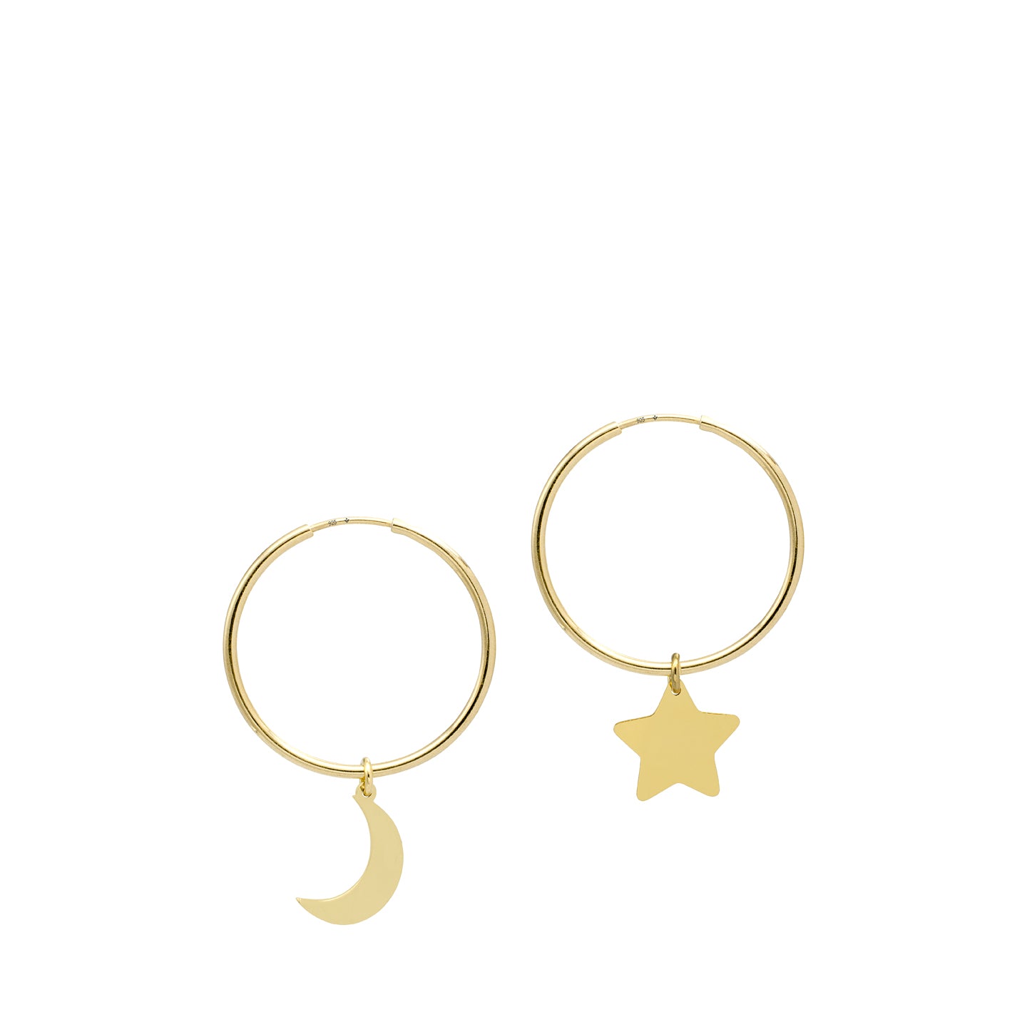 Cercei rotunzi argint creole Moony Star - placati aur galben 18K
