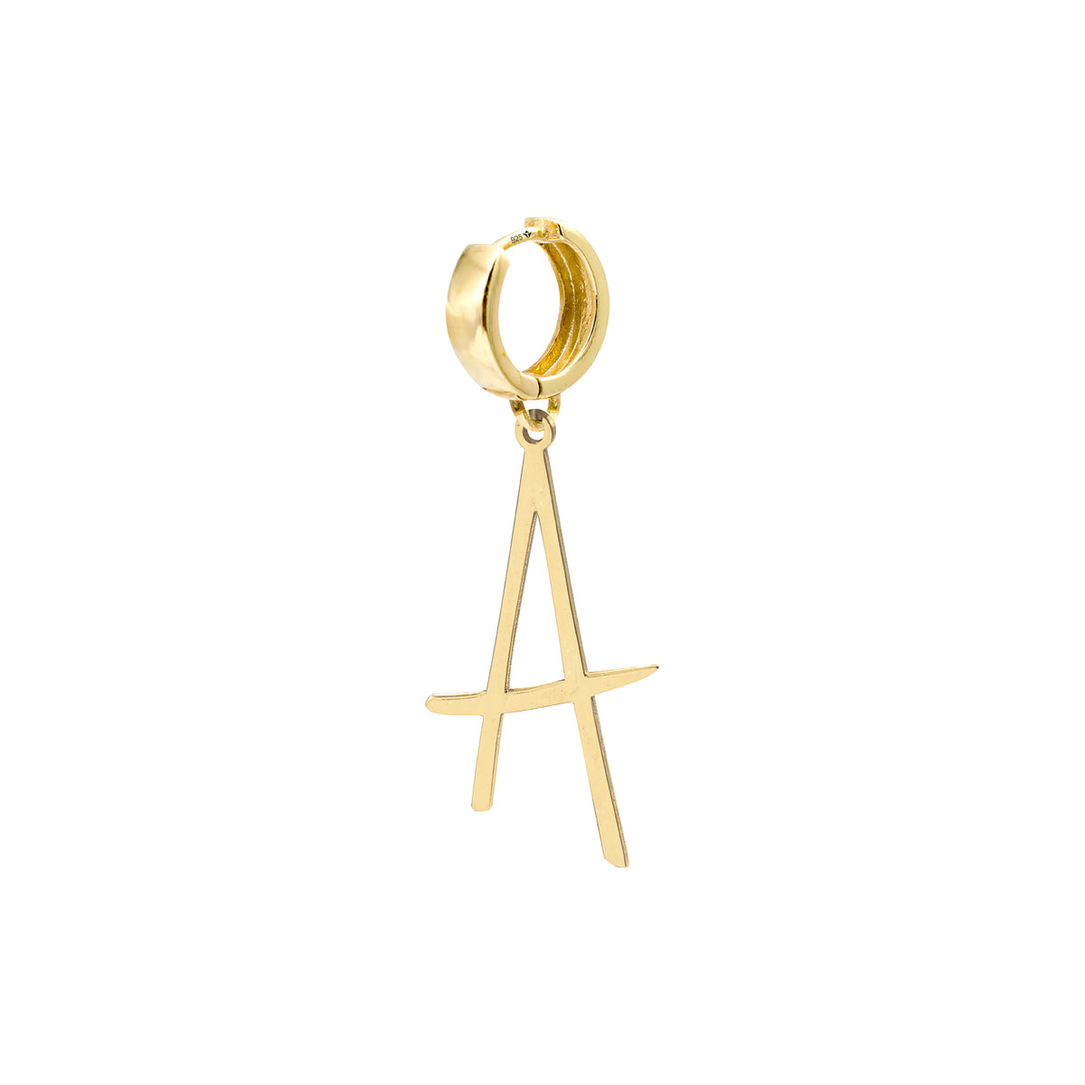 Cercel lung initiala argint Name It - placat aur galben 18K