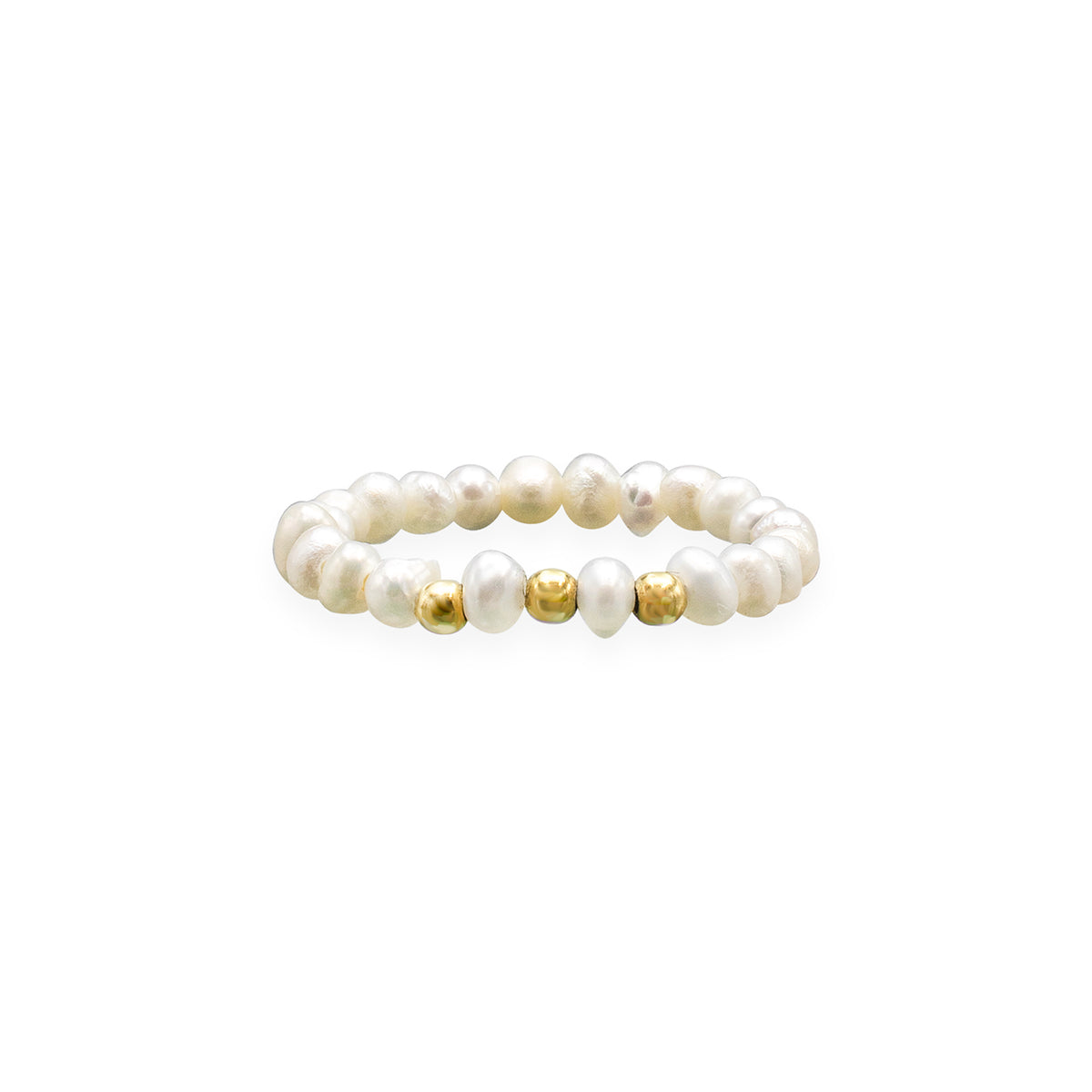 Inel perle cu bilute argint Three Steps - placat aur galben 18K