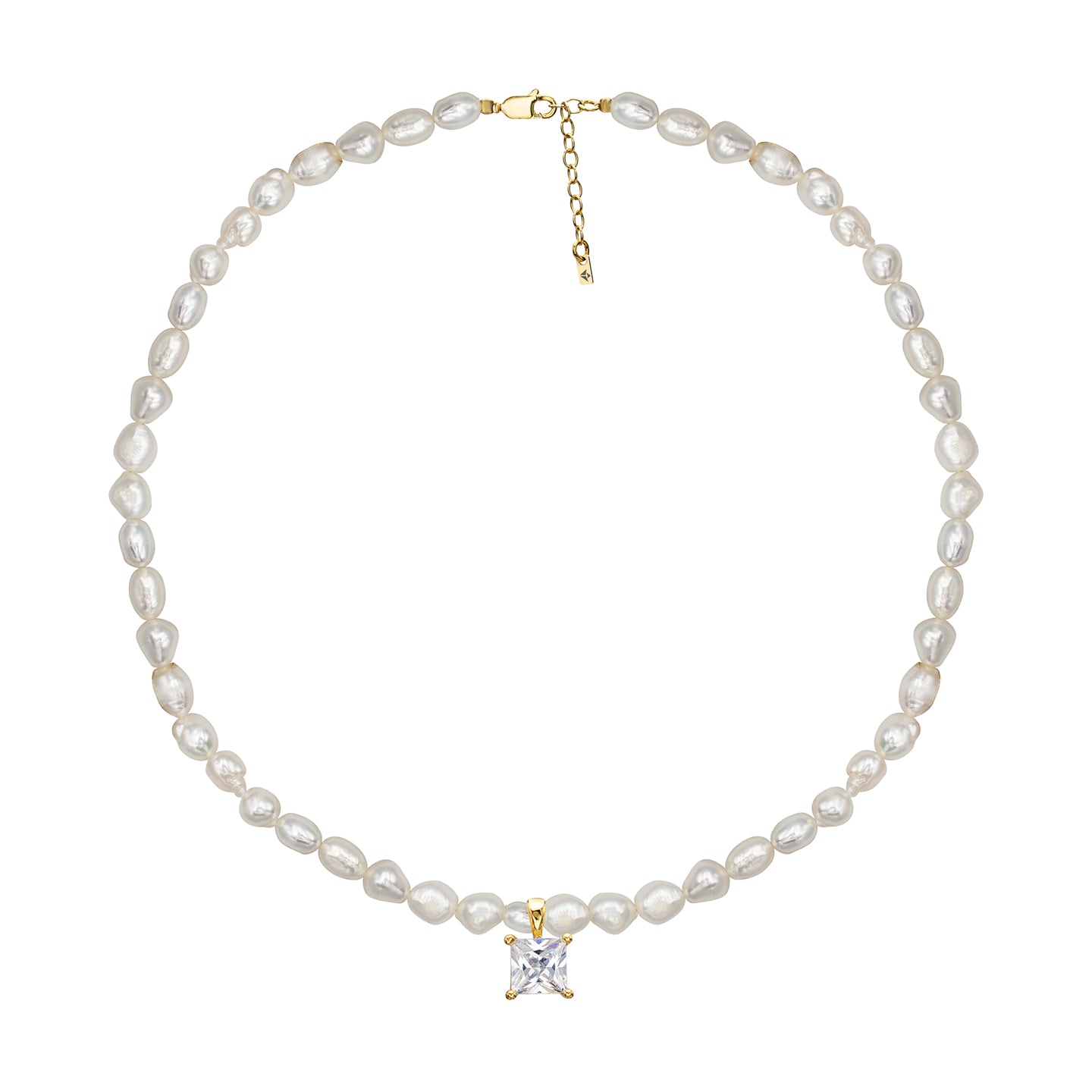 Colier perle argint Squary on Pearls - placat aur galben 18K