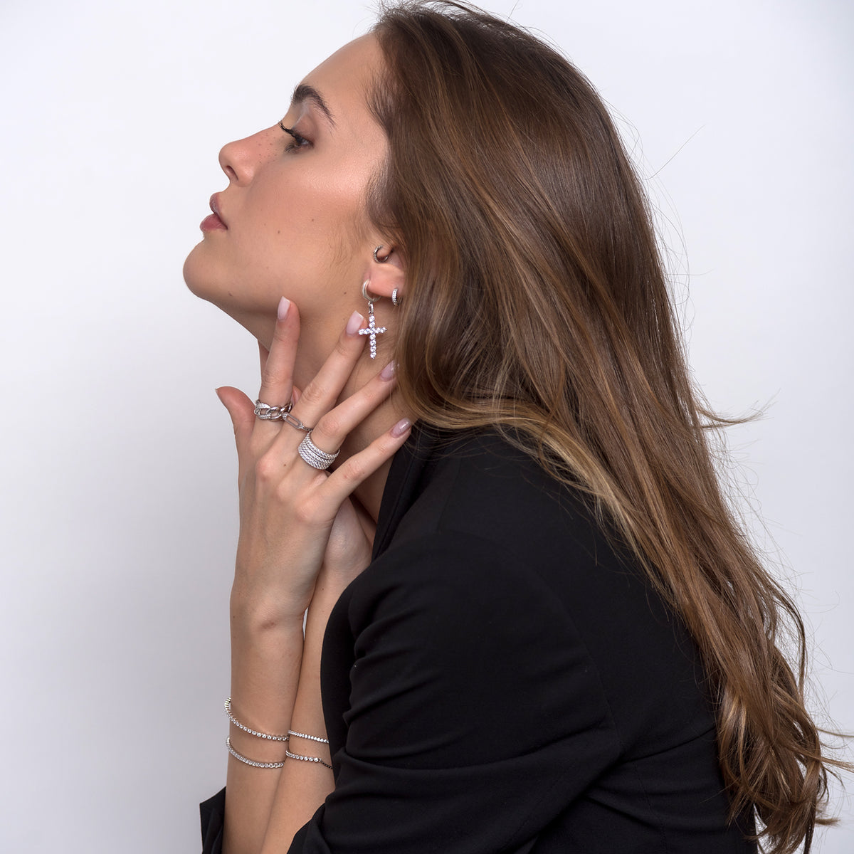 Cercei argint cruce cu pietre Have Faith - placati aur galben 18K