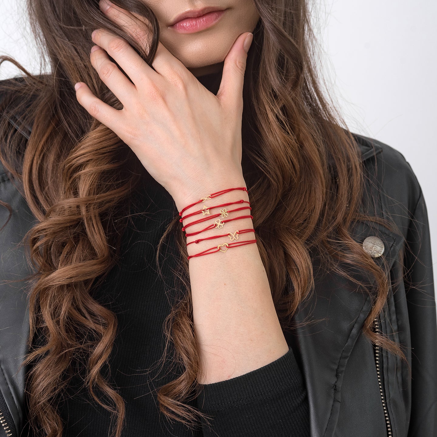 Bratara Martisor Aur 14K, snur rosu si fluture