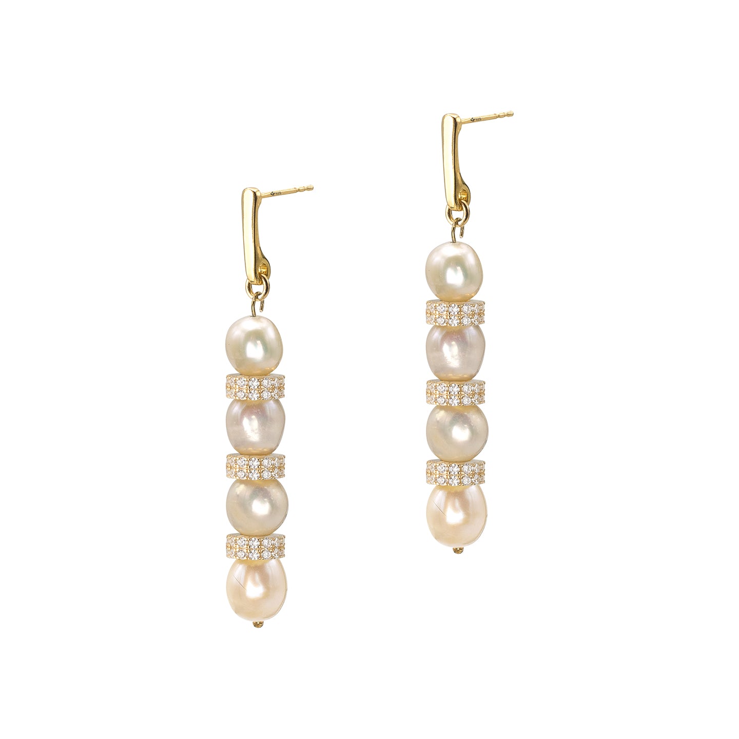 Cercei argint cu perle si pietre zirconiu Quintessence - placati aur galben 18K