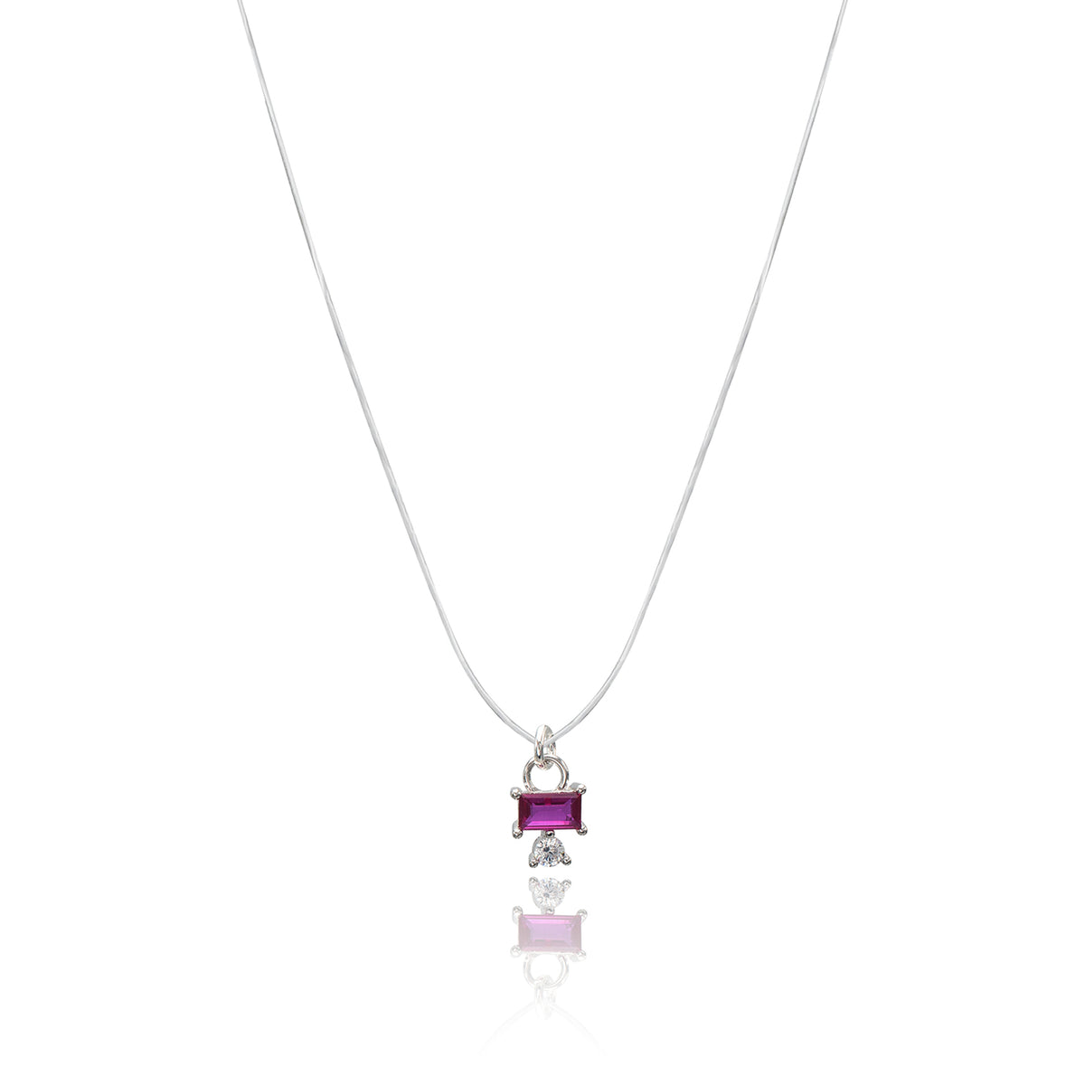 Lantisor cu fir transparent si pandantiv argint Unique Magenta
