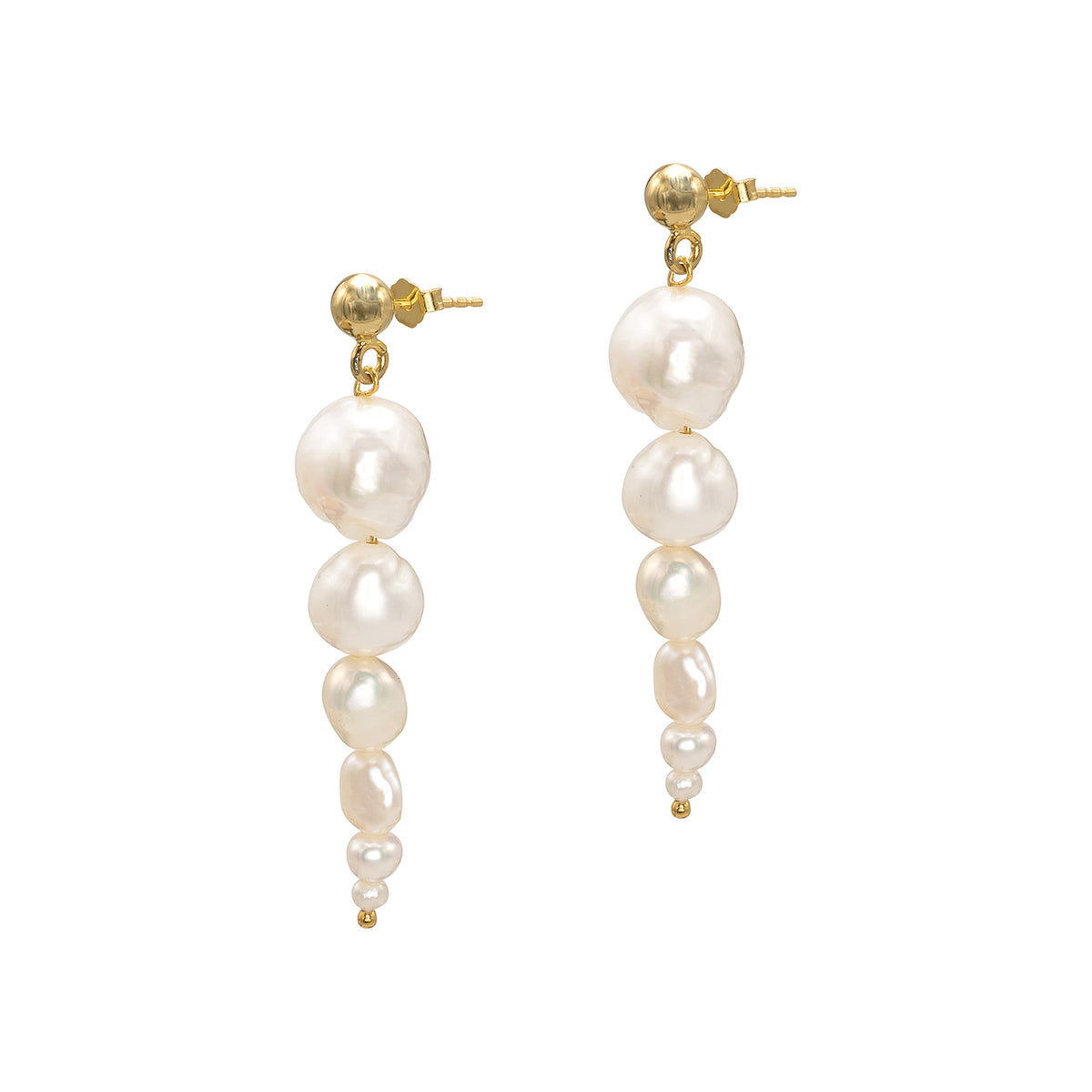 Cercei lungi argint cu perle Up and Down - placati aur galben 18K