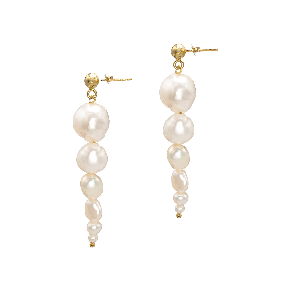 Cercei lungi argint cu perle Up and Down - placati aur galben 18K