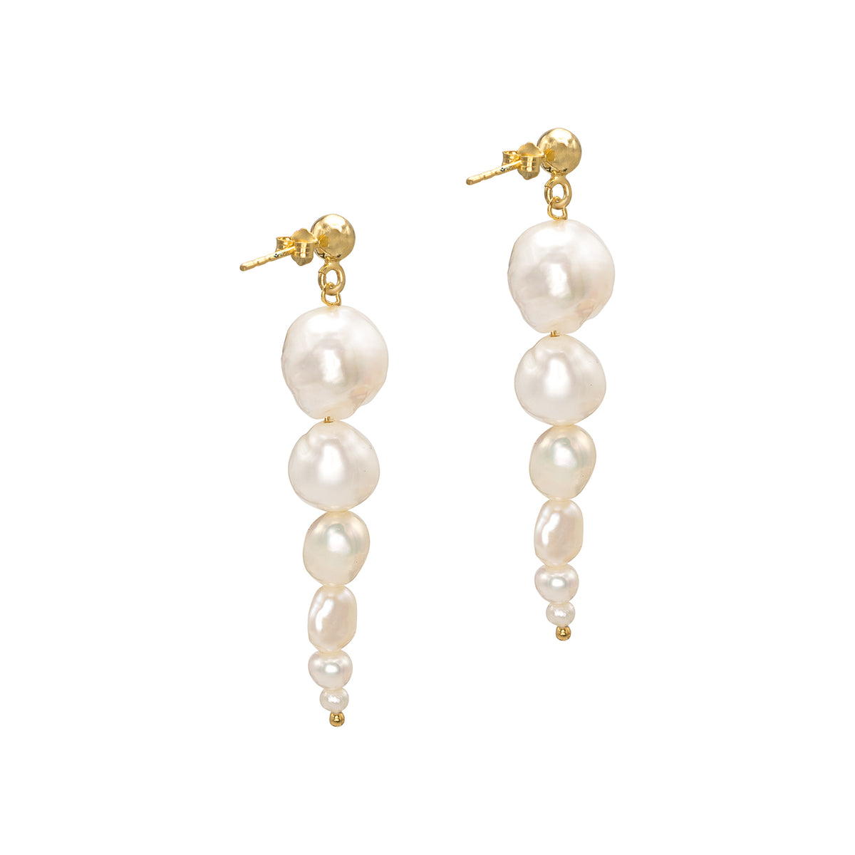 Cercei lungi argint cu perle Up and Down - placati aur galben 18K