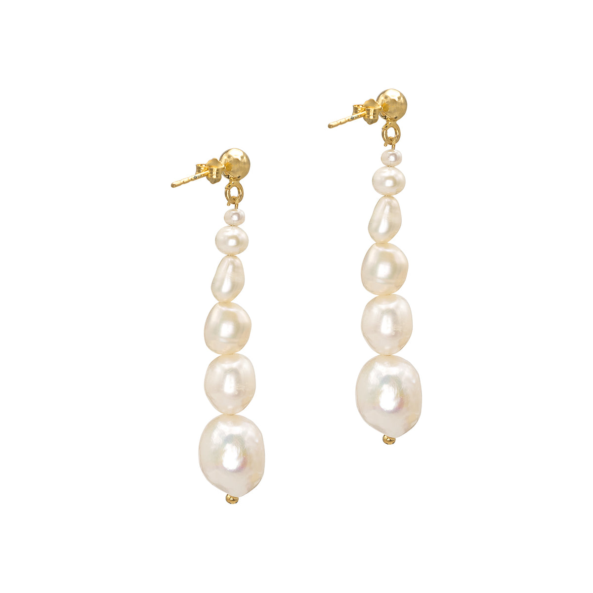 Cercei lungi argint cu perle Down and Up - placati aur galben 18K