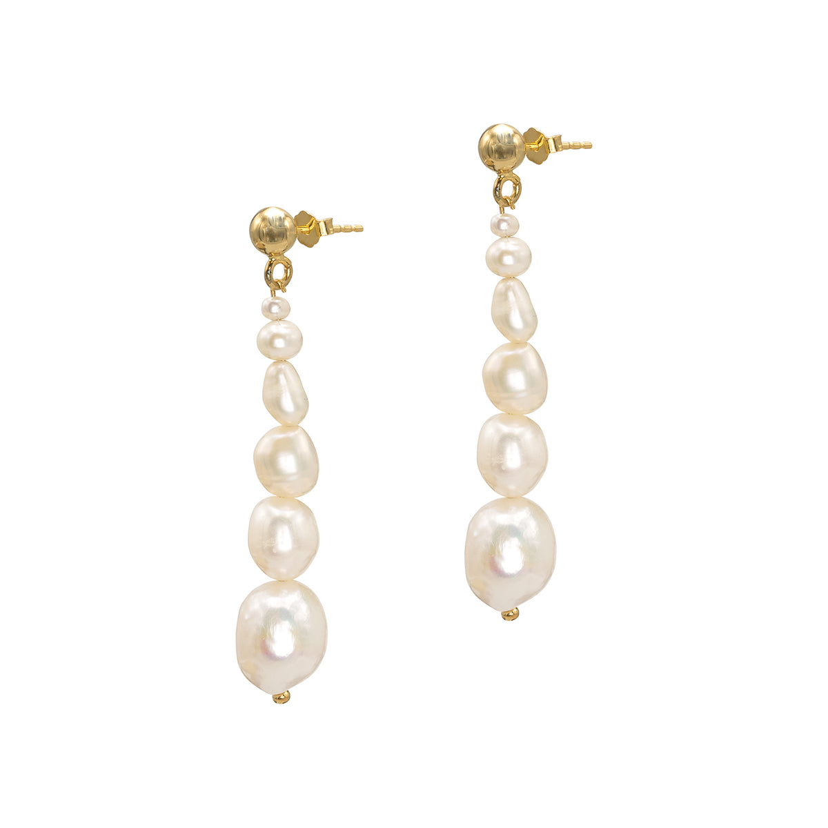Cercei lungi argint cu perle Down and Up - placati aur galben 18K