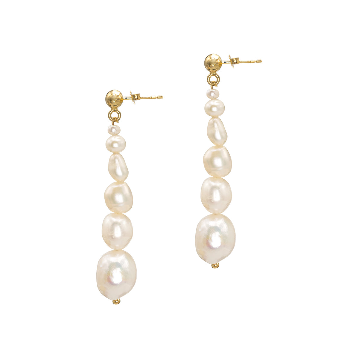 Cercei lungi argint cu perle Down and Up - placati aur galben 18K