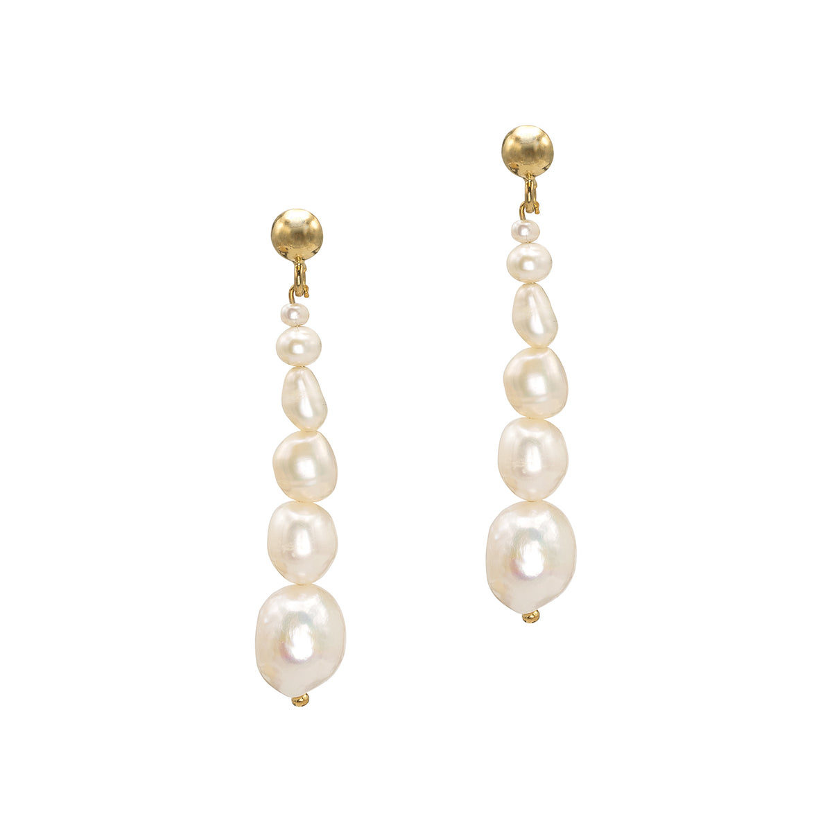 Cercei lungi argint cu perle Down and Up - placati aur galben 18K