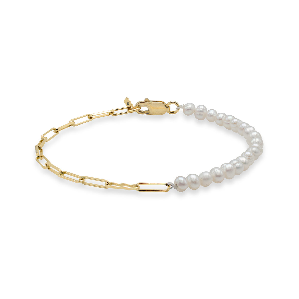 Bratara lant argint si perle Your Way - placata aur galben 18K
