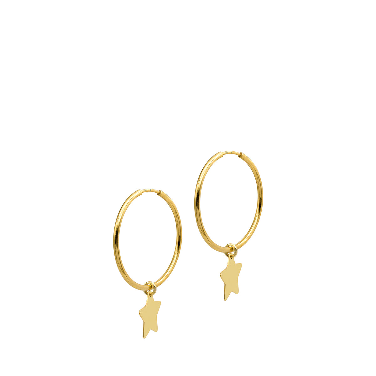 Cercei rotunzi argint creole Lucky Star - placati aur galben 18K